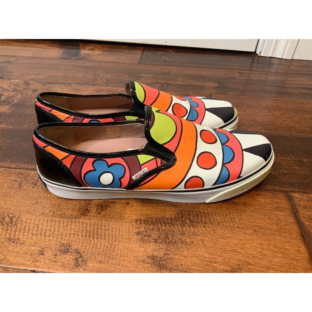 Red Valentino Multicolor Leather Geometric Print Slip On Sneakers, Size 11 | 41